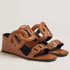Hermes Figari 55mm Wedge Sandals In Brown Nappa Leather Hermes Figari 55mm Wedge Sandals In Brown Nappa Leather