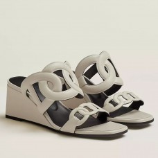 Hermes Figari 55mm Wedge Sandals In Ivory Nappa Leather Hermes Figari 55mm Wedge Sandals In Ivory Nappa Leather