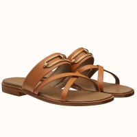 Hermes Claire Sandals In Brown Calfskin Hermes Claire Sandals In Brown Calfskin