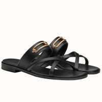 Hermes Claire Sandals In Black Calfskin Hermes Claire Sandals In Black Calfskin