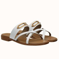 Hermes Claire Sandals In White Calfskin Hermes Claire Sandals In White Calfskin