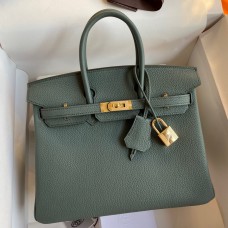 Hermes Birkin 25 Retourne Handmade Bag In Vert Amande Clemence Leather Hermes Birkin 25 Retourne Handmade Bag In Vert Amande Clemence Leather