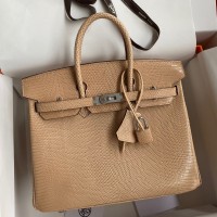 Hermes Birkin 25 Retourne Handmade Bag In Beige Lizard Leather Hermes Birkin 25 Retourne Handmade Bag In Beige Lizard Leather