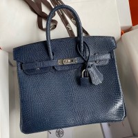 Hermes Birkin 25 Retourne Handmade Bag In Blue Saphir Lizard Leather Hermes Birkin 25 Retourne Handmade Bag In Blue Saphir Lizard Leather