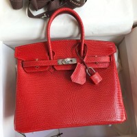 Hermes Birkin 25 Retourne Handmade Bag In Red Lizard Leather Hermes Birkin 25 Retourne Handmade Bag In Red Lizard Leather