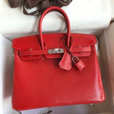 Hermes Birkin 25 Retourne Handmade Bag In Red Lizard Leather Hermes Birkin 25 Retourne Handmade Bag In Red Lizard Leather