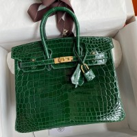 Hermes Birkin 25 Handmade Bag In Malachite Crocodile Niloticus Shiny Skin Hermes Birkin 25 Handmade Bag In Malachite Crocodile Niloticus Shiny Skin