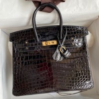 Hermes Birkin 25 Handmade Bag In Black Crocodile Niloticus Shiny Skin Hermes Birkin 25 Handmade Bag In Black Crocodile Niloticus Shiny Skin
