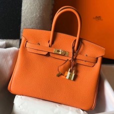 Hermes Birkin 25cm Bag In Orange Clemence Leather GHW Hermes Birkin 25cm Bag In Orange Clemence Leather GHW