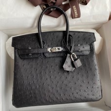 Hermes Birkin 25 Retourne Handmade Bag In Black Ostrich Leather Hermes Birkin 25 Retourne Handmade Bag In Black Ostrich Leather