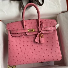 Hermes Birkin 25 Retourne Handmade Bag In Pink Ostrich Leather Hermes Birkin 25 Retourne Handmade Bag In Pink Ostrich Leather
