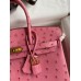 Hermes Birkin 25 Retourne Handmade Bag In Pink Ostrich Leather Hermes Birkin 25 Retourne Handmade Bag In Pink Ostrich Leather
