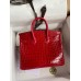 Hermes Birkin 25 Handmade Bag In Red Crocodile Porosus Shiny Skin Hermes Birkin 25 Handmade Bag In Red Crocodile Porosus Shiny Skin