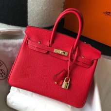 Hermes Birkin 25cm Bag In Red Clemence Leather GHW Hermes Birkin 25cm Bag In Red Clemence Leather GHW