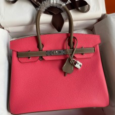 Hermes HSS Birkin 30 Bicolor Bag in Rose Lipstick and Taupe Epsom Calfskin Hermes HSS Birkin 30 Bicolor Bag in Rose Lipstick and Taupe Epsom Calfskin