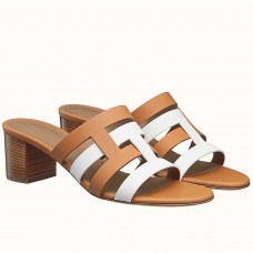Hermes Amica 5mm Sandals In Brown/White Calfskin Hermes Amica 5mm Sandals In Brown/White Calfskin