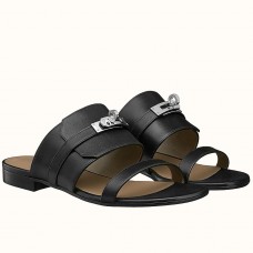Hermes Avenue Sandals In Black Calfskin Hermes Avenue Sandals In Black Calfskin