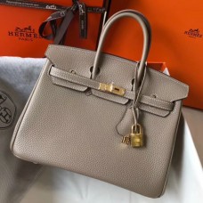Hermes Birkin 25cm Bag In Tourterelle Clemence Leather GHW Hermes Birkin 25cm Bag In Tourterelle Clemence Leather GHW