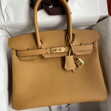 Hermes Birkin 30 Retourne Handmade Bag In Biscuit Clemence Leather Hermes Birkin 30 Retourne Handmade Bag In Biscuit Clemence Leather