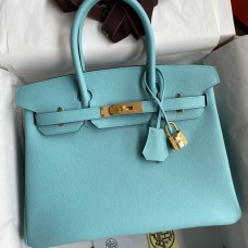 Hermes Birkin 30 Retourne Handmade Bag In Blue Atoll Epsom Calfskin Hermes Birkin 30 Retourne Handmade Bag In Blue Atoll Epsom Calfskin