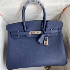 Hermes Birkin 30 Retourne Handmade Bag In Blue Saphir Epsom Calfskin Hermes Birkin 30 Retourne Handmade Bag In Blue Saphir Epsom Calfskin