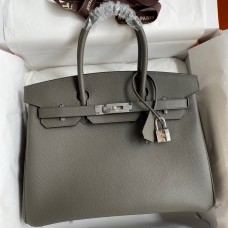 Hermes Birkin 30 Retourne Handmade Bag In Etain Epsom Calfskin Hermes Birkin 30 Retourne Handmade Bag In Etain Epsom Calfskin