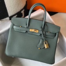 Hermes Birkin 25cm Bag In Vert Amande Clemence Leather GHW Hermes Birkin 25cm Bag In Vert Amande Clemence Leather GHW