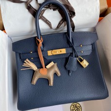 Hermes Birkin 30 Retourne Handmade Bag In Blue Saphir Clemence Leather Hermes Birkin 30 Retourne Handmade Bag In Blue Saphir Clemence Leather