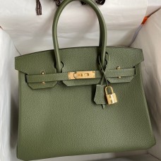 Hermes Birkin 30 Retourne Handmade Bag In Green Clemence Leather Hermes Birkin 30 Retourne Handmade Bag In Green Clemence Leather