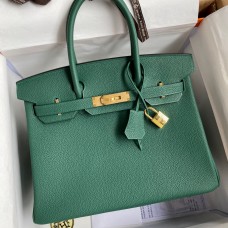 Hermes Birkin 30 Retourne Handmade Bag In Malachite Clemence Leather Hermes Birkin 30 Retourne Handmade Bag In Malachite Clemence Leather