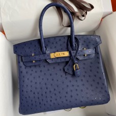 Hermes Birkin 30 Retourne Handmade Bag In Blue Iris Ostrich Leather Hermes Birkin 30 Retourne Handmade Bag In Blue Iris Ostrich Leather