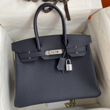 Hermes Birkin 30 Retourne Handmade Bag In Blue Nuit Clemence Leather Hermes Birkin 30 Retourne Handmade Bag In Blue Nuit Clemence Leather
