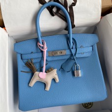 Hermes Birkin 30 Retourne Handmade Bag In Blue Paradise Clemence Leather Hermes Birkin 30 Retourne Handmade Bag In Blue Paradise Clemence Leather