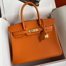 Hermes Birkin 30 Retourne Handmade Bag In Orange Clemence Leather Hermes Birkin 30 Retourne Handmade Bag In Orange Clemence Leather