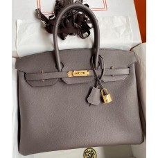 Hermes Birkin 35 Retourne Handmade Bag In Etain Epsom Calfskin Hermes Birkin 35 Retourne Handmade Bag In Etain Epsom Calfskin