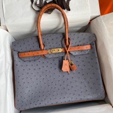 Hermes HSS Birkin 35 Bicolor Bag in Gris Agate and Gold Ostrich Leather Hermes HSS Birkin 35 Bicolor Bag in Gris Agate and Gold Ostrich Leather