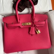 Hermes Birkin 30 Retourne Handmade Bag In Rose Red Clemence Leather Hermes Birkin 30 Retourne Handmade Bag In Rose Red Clemence Leather