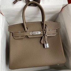 Hermes Birkin 30 Retourne Handmade Bag In Taupe Clemence Leather Hermes Birkin 30 Retourne Handmade Bag In Taupe Clemence Leather
