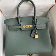 Hermes Birkin 30 Retourne Handmade Bag In Vert Amande Clemence Leather Hermes Birkin 30 Retourne Handmade Bag In Vert Amande Clemence Leather