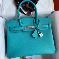 Hermes Birkin 30 Retourne Handmade Bag In Blue Paon Epsom Calfskin Hermes Birkin 30 Retourne Handmade Bag In Blue Paon Epsom Calfskin