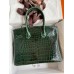 Hermes Birkin 30 Handmade Bag In Green Crocodile Porosus Shiny Skin Hermes Birkin 30 Handmade Bag In Green Crocodile Porosus Shiny Skin