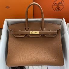 Hermes Birkin 35 Retourne Handmade Bag In Gold Clemence Leather Hermes Birkin 35 Retourne Handmade Bag In Gold Clemence Leather