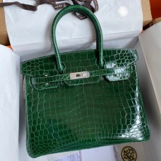 Hermes Birkin 30 Handmade Bag In Malachite Crocodile Niloticus Shiny Skin Hermes Birkin 30 Handmade Bag In Malachite Crocodile Niloticus Shiny Skin