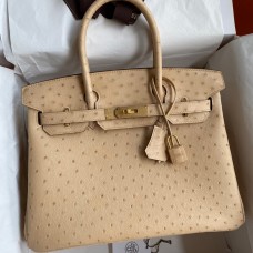 Hermes Birkin 30 Retourne Handmade Bag In Chai Ostrich Leather Hermes Birkin 30 Retourne Handmade Bag In Chai Ostrich Leather