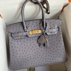 Hermes Birkin 30 Retourne Handmade Bag In Gris Asphalt Ostrich Leather Hermes Birkin 30 Retourne Handmade Bag In Gris Asphalt Ostrich Leather