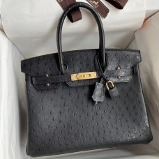 Hermes Birkin 30 Retourne Handmade Bag In Black Ostrich Leather Hermes Birkin 30 Retourne Handmade Bag In Black Ostrich Leather
