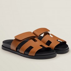 Hermes Women's Chypre Sandals In Brown Calfskin Hermes Women's Chypre Sandals In Brown Calfskin