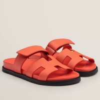 Hermes Women's Chypre Sandals In Orange Epsom Calfskin Hermes Women's Chypre Sandals In Orange Epsom Calfskin