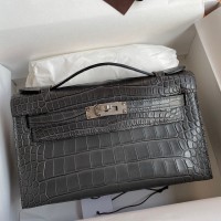 Hermes Kelly Pochette Handmade Bag In Graphite Matte Alligator Leather Hermes Kelly Pochette Handmade Bag In Graphite Matte Alligator Leather
