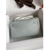 Hermes Kelly Pochette Handmade Bag In Pearl Grey Matte Alligator Leather